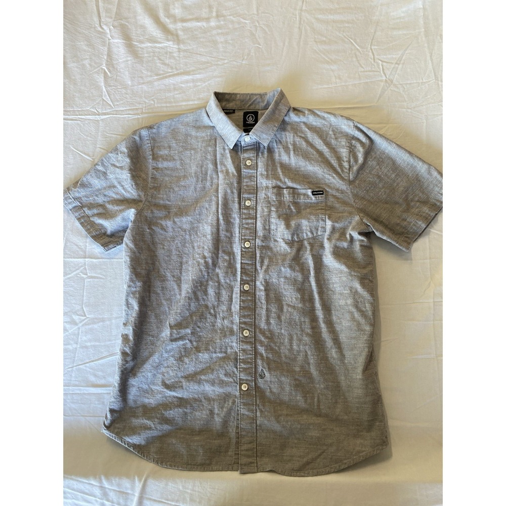 Volcom Mens Short Sleeve Button Down Shirt Classic Fit Gray Large Skate Surf